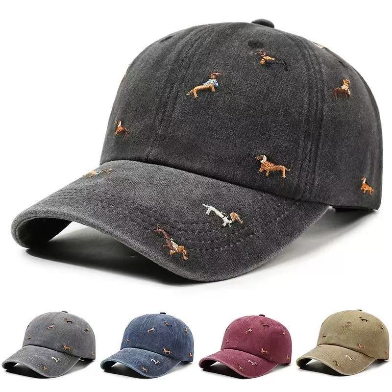 Golf Cap Dad - قبعة بيسبول قطنية مغسولة بتطريز كلب