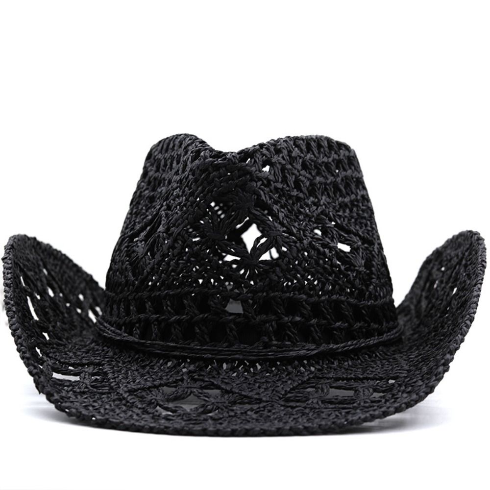 Cowboy Hat Straw - قبعة قش عريضة الحواف بتصميم عتيق،